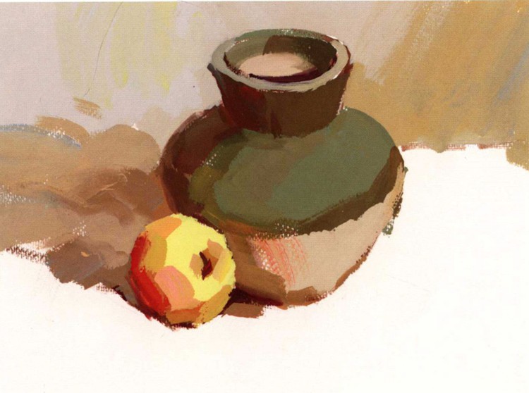 水粉画陶罐和苹果图片