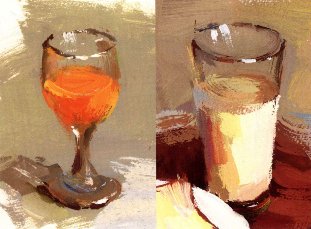 装橙汁的玻璃杯色彩作画步骤